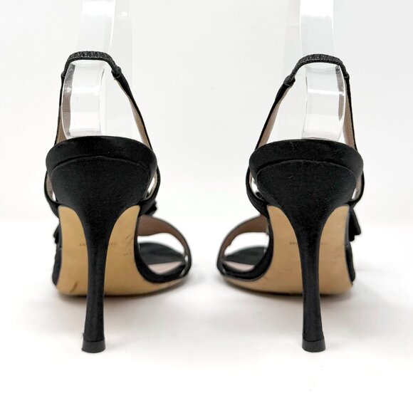 Oscar de la Renta Black Satin Crystal Bow Slingback Heels 36.5 - Picture 5 of 8
